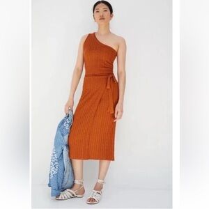 Ribbed Knit Cable Knit 1 Shoulder Skirt Set 1X Orange Anthropologie CURRENT AIR